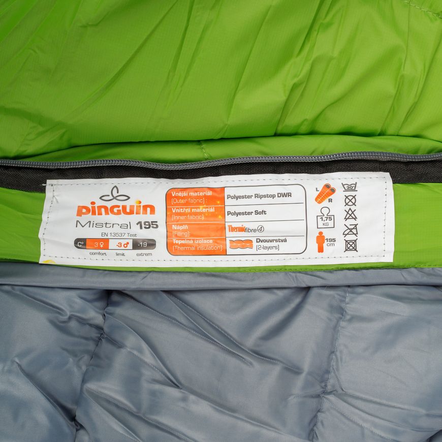 Спальний мішок Pinguin Mistral PFM (3/-3°C), 195 см - Right Zip, Green (PNG 235449)
