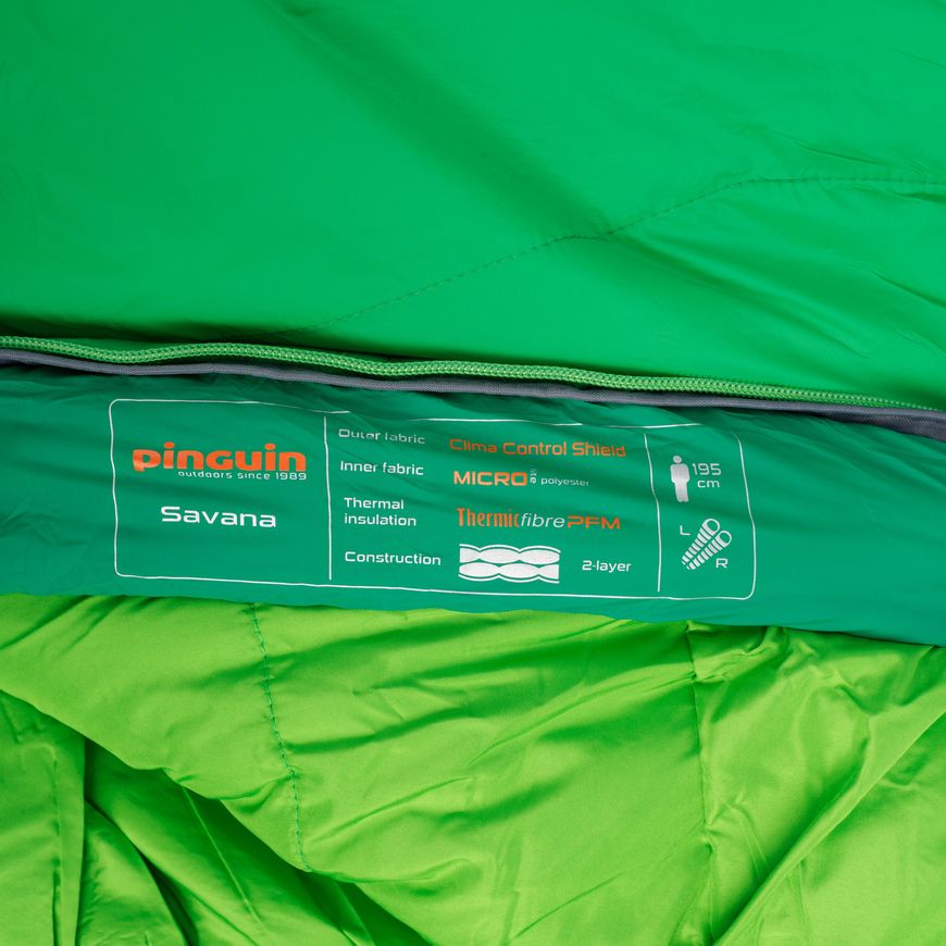 Спальний мішок Pinguin Savana (5/0°C), 195 см - Right Zip, Green (PNG 236446) 2020
