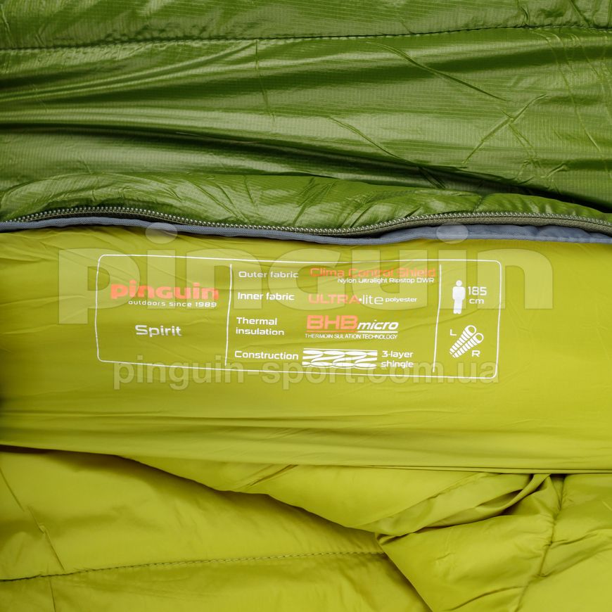Спальний мішок Pinguin Spirit (-5/-12°C), 195 см - Left Zip, Green (PNG 232349) 2020