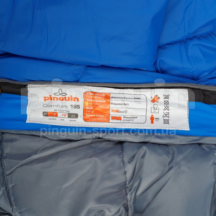 Спальный мешок Pinguin Comfort (-1/-7°C), 185 см - Left Zip, Blue (PNG 400280)
