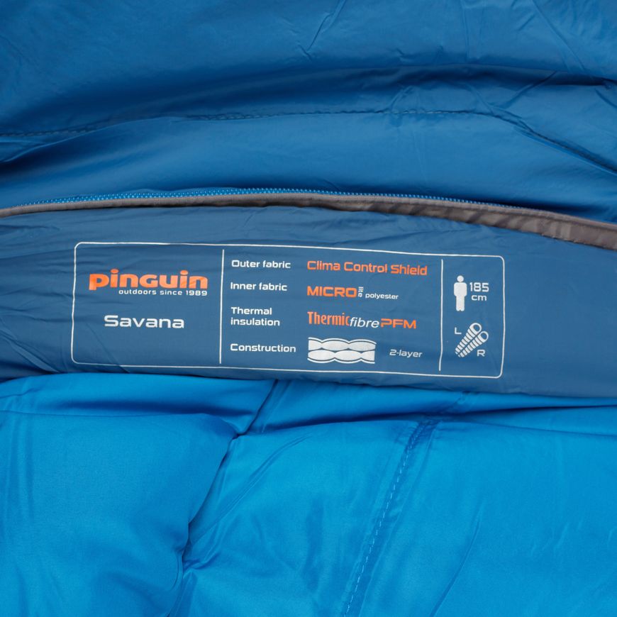 Спальный мешок Pinguin Savana (5/0°C), 185 см - Left Zip, Blue (PNG 236156) 2020