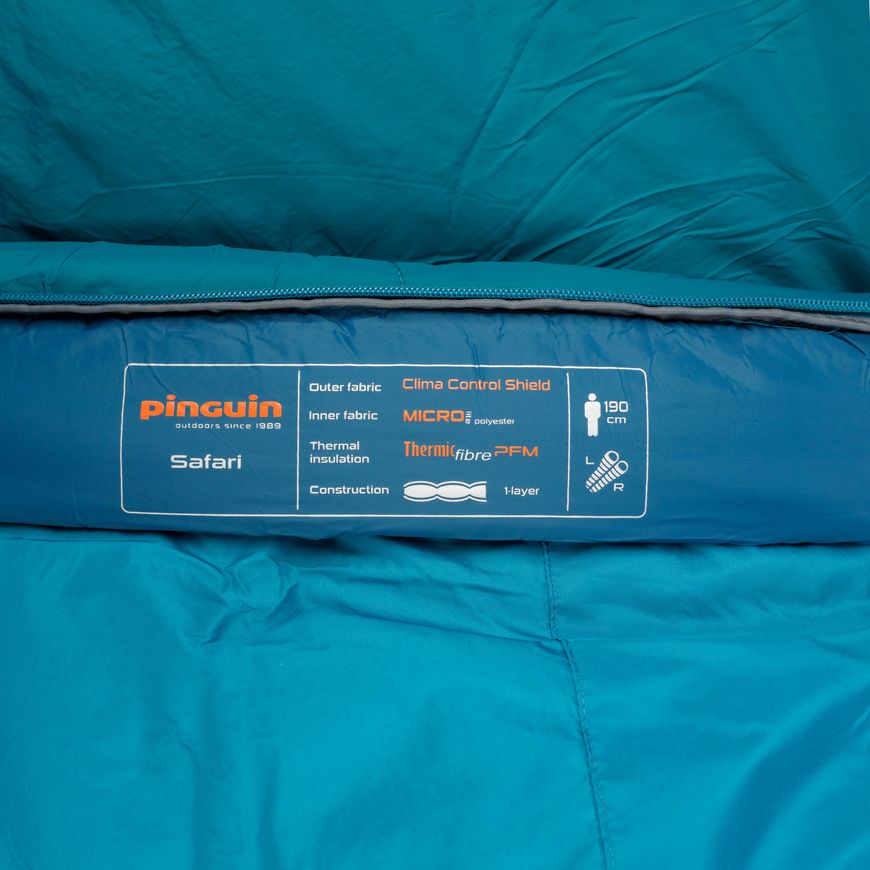 Спальный мешок Pinguin Safari (4/1°C), 190 см - Left Zip, Petrol (PNG 240368) 2020