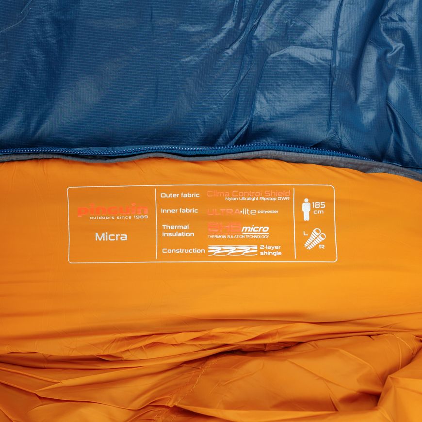 Спальний мішок Pinguin Micra (6/1°C), 175 см - Right Zip, Blue (PNG 230857) 2020