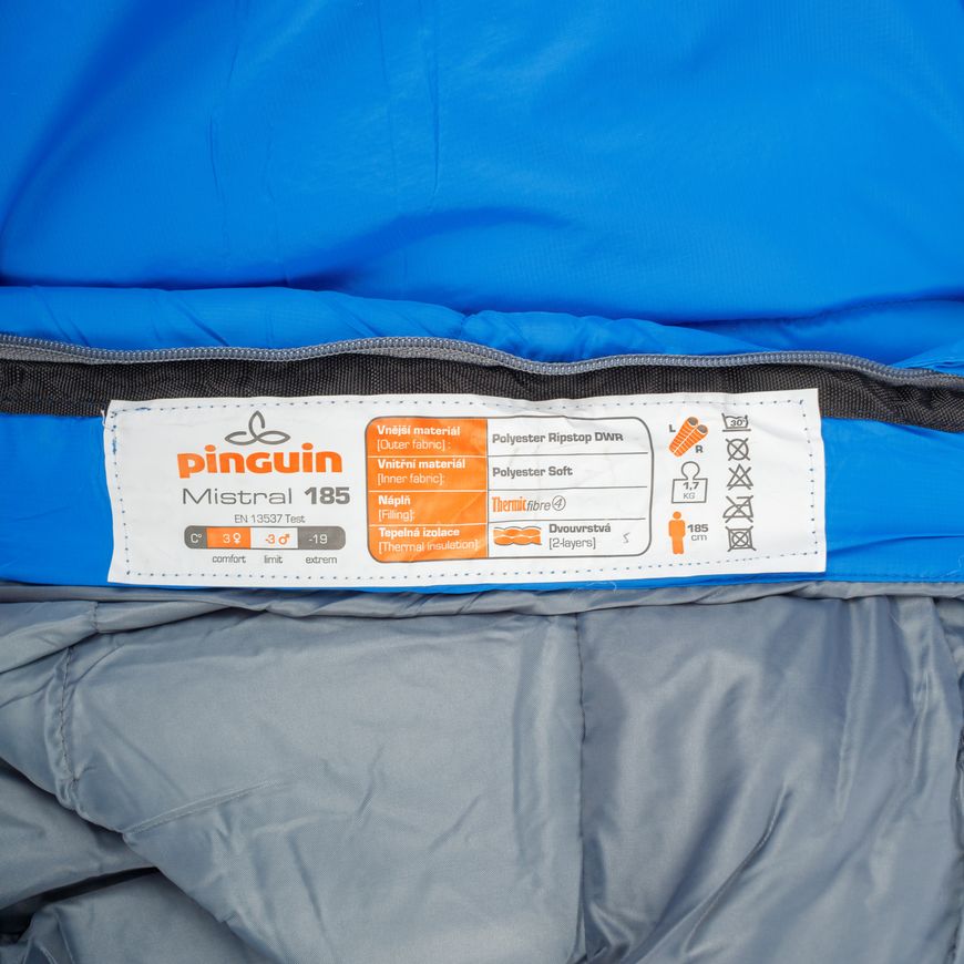 Спальний мішок Pinguin Mistral PFM (3/-3°C), 195 см - Right Zip, Blue